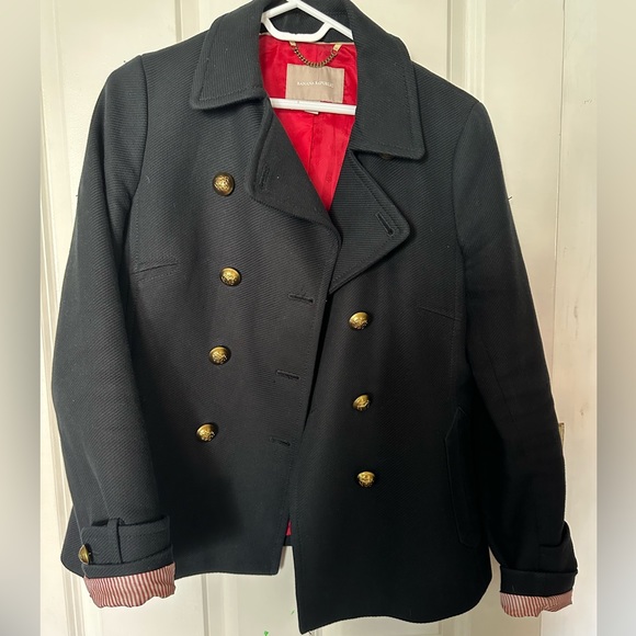 Banana Republic Navy Pea Coat, shell Cotton, lining polyester: pit to pit 19” - Picture 5 of 10